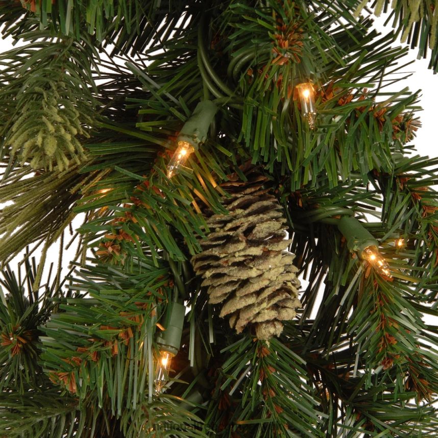 Greenery | National Tree Company Pre-Lit Artificial Christmas Garland Green Carolina Pine White Lights Decorated with Pine Cones Plug In Christmas Collection 9 Feet F2L4F326